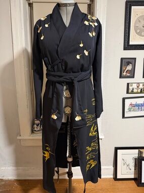 Black Women's Embroidered Wrap Jumpsuit with Yellow Accents
